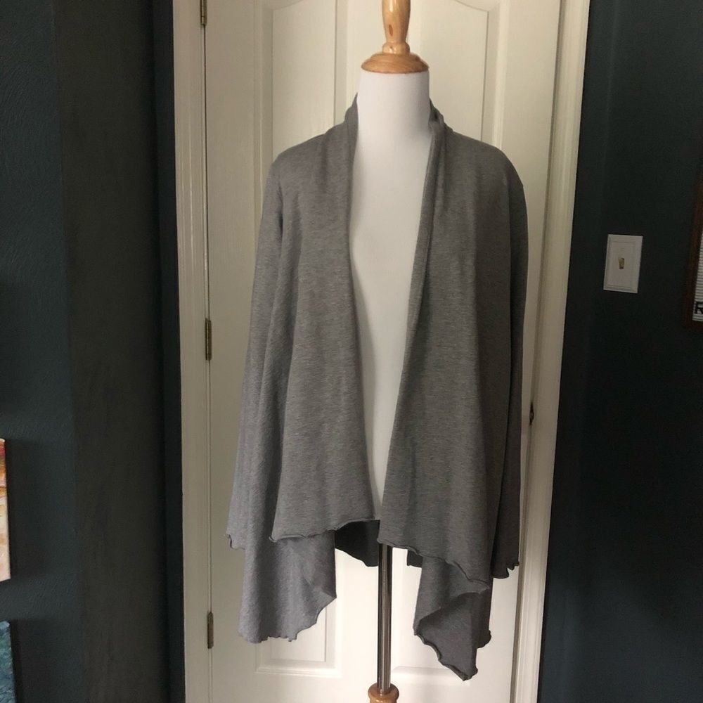 Pure Jill Gray Jersey Knit waterfall Cardigan